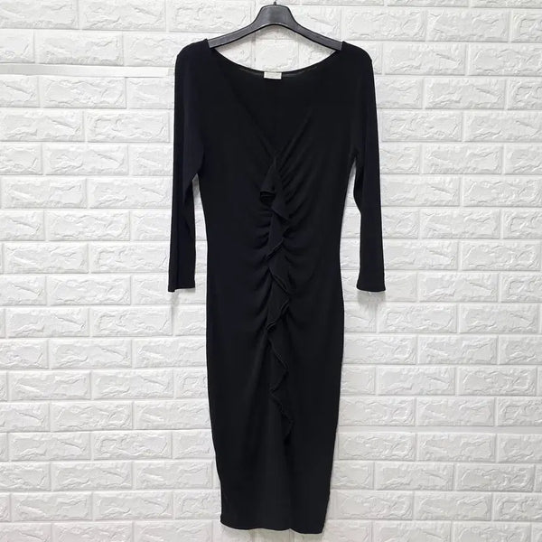 [BUNJANG] Valentino Front Shirring Ruffle V-Neck Dress / M 발렌티노 프론트 셔링 러플 브이넥 원피스 D638