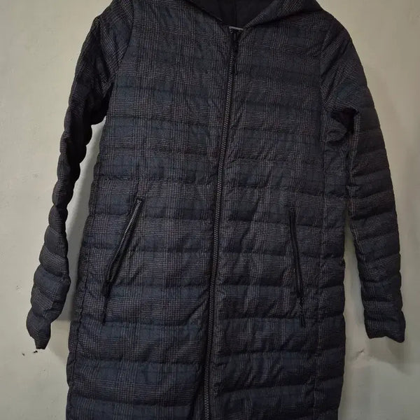 [BUNJANG] Beanpole Women's Reversible Check Lightweight Down Padded Long Jumper Coat / 체크 패턴 양면 롱 거위솜털 패딩 후드 점퍼