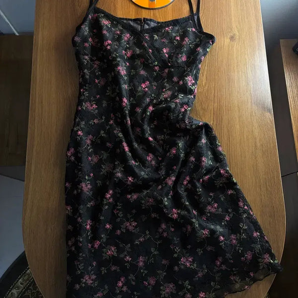 [BUNJANG] Black Flower Pattern One-Piece Dress / 블랙 플라워 패턴 원피스