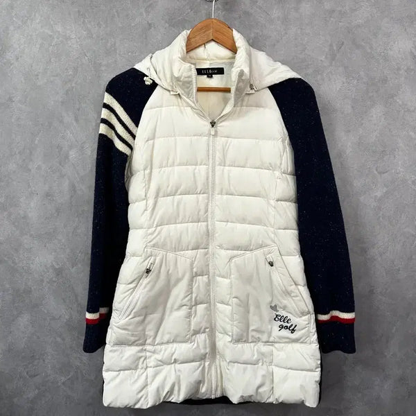 [BUNJANG] Elle Golf Quilted Hooded Jumper White/Navy / 엘르골프 퀼팅 후드 점퍼 화이트/네이비 S