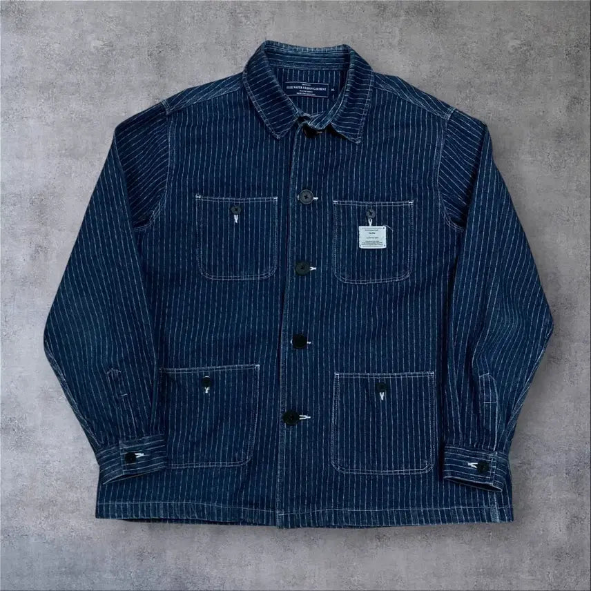 [BUNJANG] Bluewater Urban Garment Stripe Denim Work Jacket / 블루워터 어반 가먼트 스트라이프 데님 워크 자켓