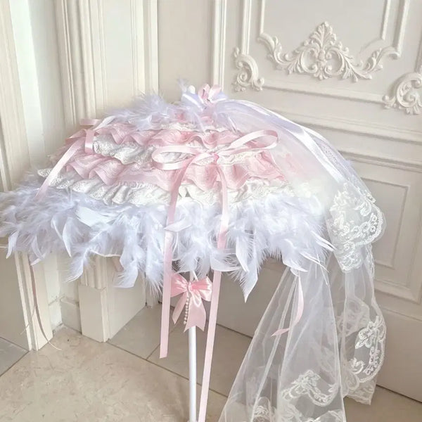 [BUNJANG] Lolita Feather Lace Parasol Umbrella / 로리타 우산 양산 깃털레이스 웨딩소품