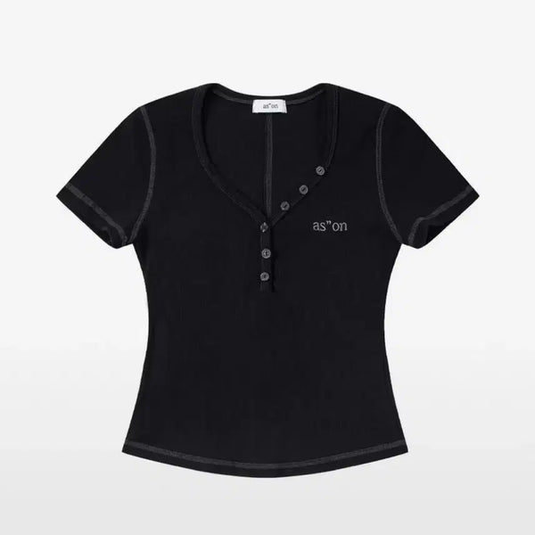 [BUNJANG] Ason Button T-Shirt Short Sleeve / ason 애즈온 버튼 티 반팔