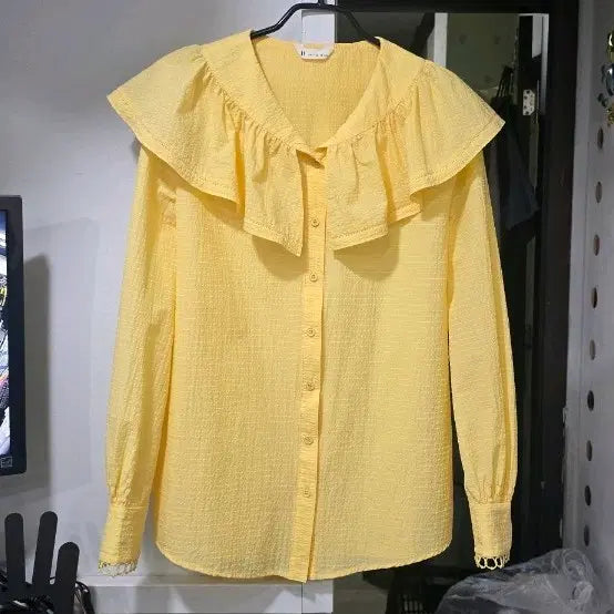 [BUNJANG] Michaa Yellow Frill Blouse (Size S) / 102) it MICHAA 옐로우 프릴 블라우스 (마른55)