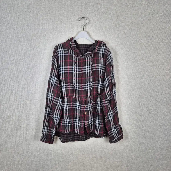 [BUNJANG] Double-Layer Gauze Check Hooded Shirt / (#77,88추천)빅사이즈 거즈면 이중겹 체크 후드 셔츠