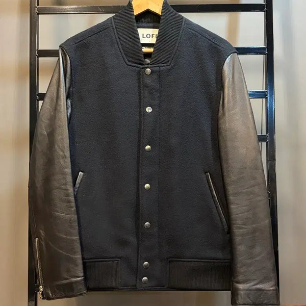 [BUNJANG] LOFI Wool Leather Combination Bomber Jacket / [L] 로파이 울 레더 배색 바머 자켓 스타디움 자켓 5.9