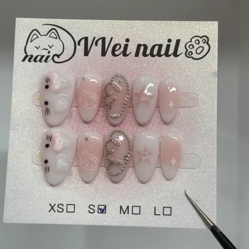 [BUNJANG] Lovely Kitty Cute Handmade Nail Tips / 러블리 키티 큐티 수제네일팁