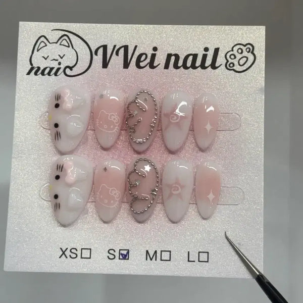 [BUNJANG] Lovely Kitty Cute Handmade Nail Tips / 러블리 키티 큐티 수제네일팁