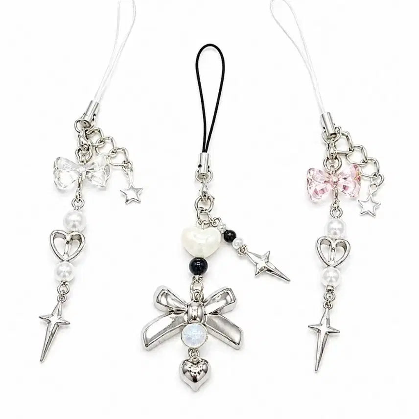 [BUNJANG] Keychain Accessory with Ribbon, Heart, and Star Pendants / 키링 액세서리 열쇠고리