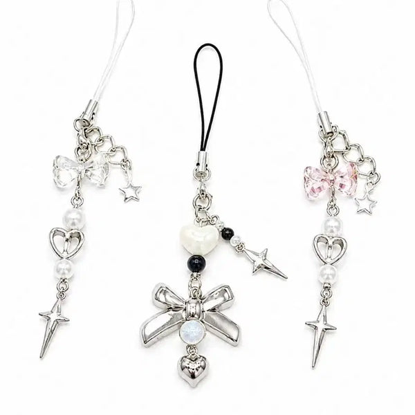 [BUNJANG] Keychain Accessory with Ribbon, Heart, and Star Pendants / 키링 액세서리 열쇠고리
