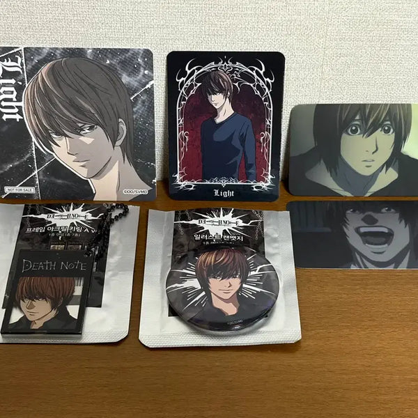 [BUNJANG] Death Note Light Yagami Tunique Collaboration Frame Acrylic Keyring, Illustration Can Badge, Special Card & Coaster Set / 데스노트 야가미 라이토 투니크 굿즈 일괄 프레임 아크릴 키링 일러스트 캔뱃지 특전 카드 코스터 세트