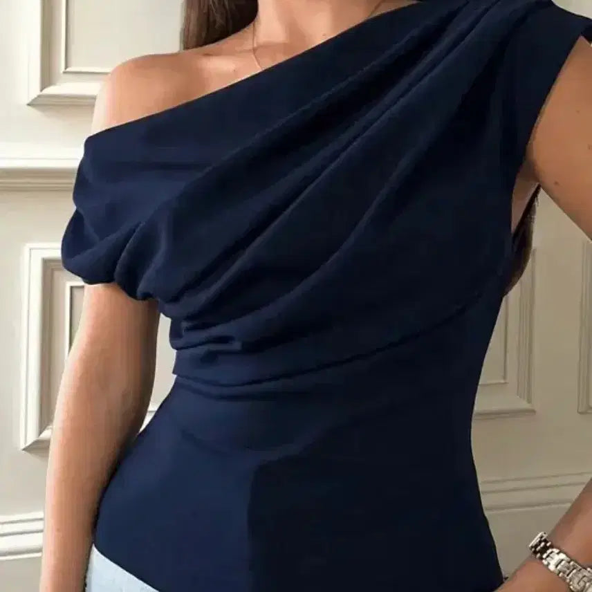 [BUNJANG] Off-Shoulder Wrap Blouse Navy / 오프숄더 랩 블라우스 네이비
