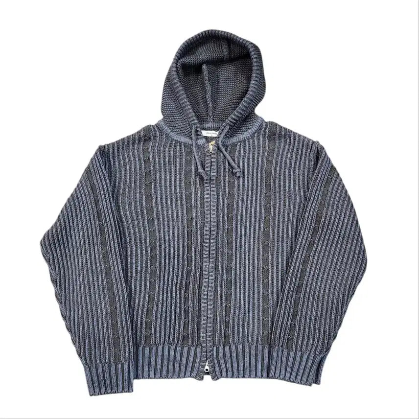 [BUNJANG] Cable Knit Zip-Up Hoodie Blue / 꽈배기 니트 집업 후드 블루