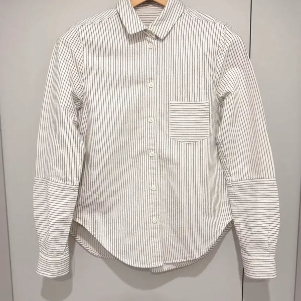 [BUNJANG] YMC You Must Create Linen Blend Stripe Patchwork Button-Down Shirt / [미착용]YMC(You Must Create) 와이엠씨 린넨, 면 혼방 스트라이프 셔츠