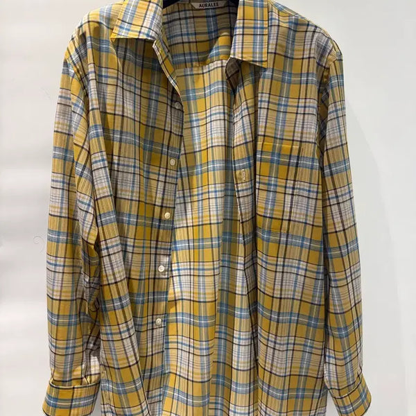 [BUNJANG] Auralee 22SS Super Light Wool Check Shirt (Yellow/Blue) / 오라리 AURALEE 22SS 슈퍼 라이트 울 체크 셔츠 (옐로우/블루)