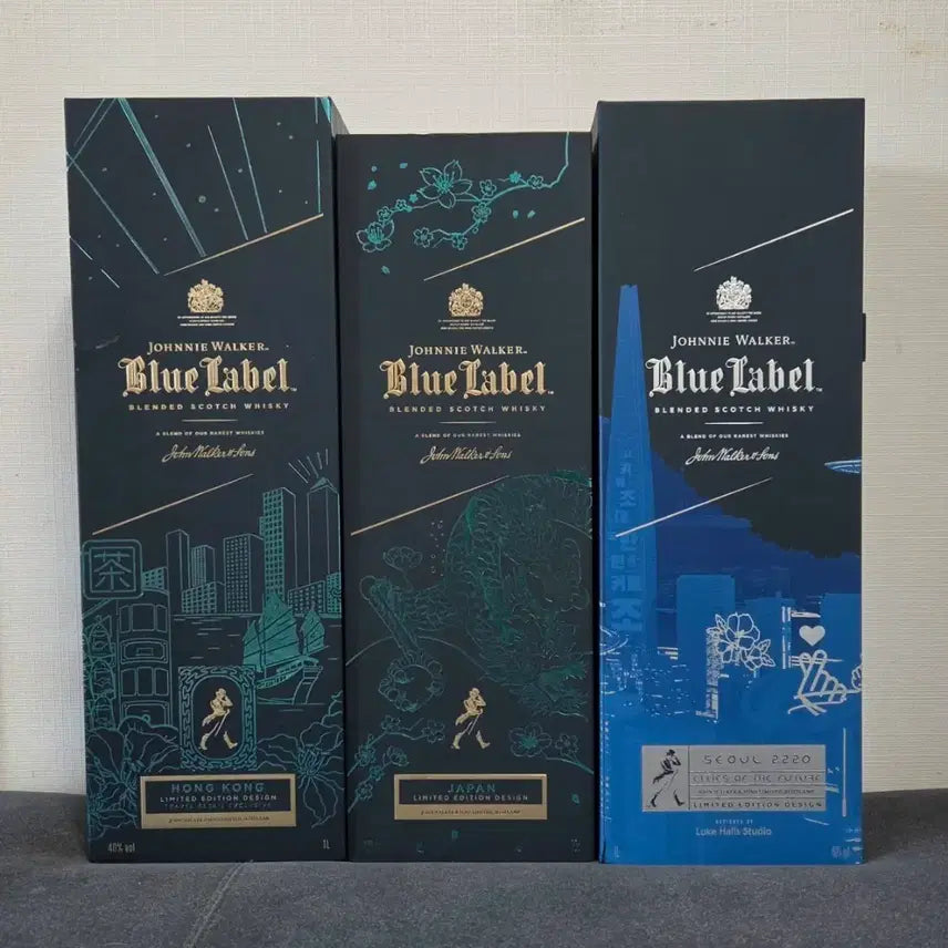 [BUNJANG] Johnnie Walker Blue Label Hong Kong/Japan/Seoul Edition Empty Bottle Set / 조니워커 블루라벨 홍콩/일본/서울 에디션 위스키 공병