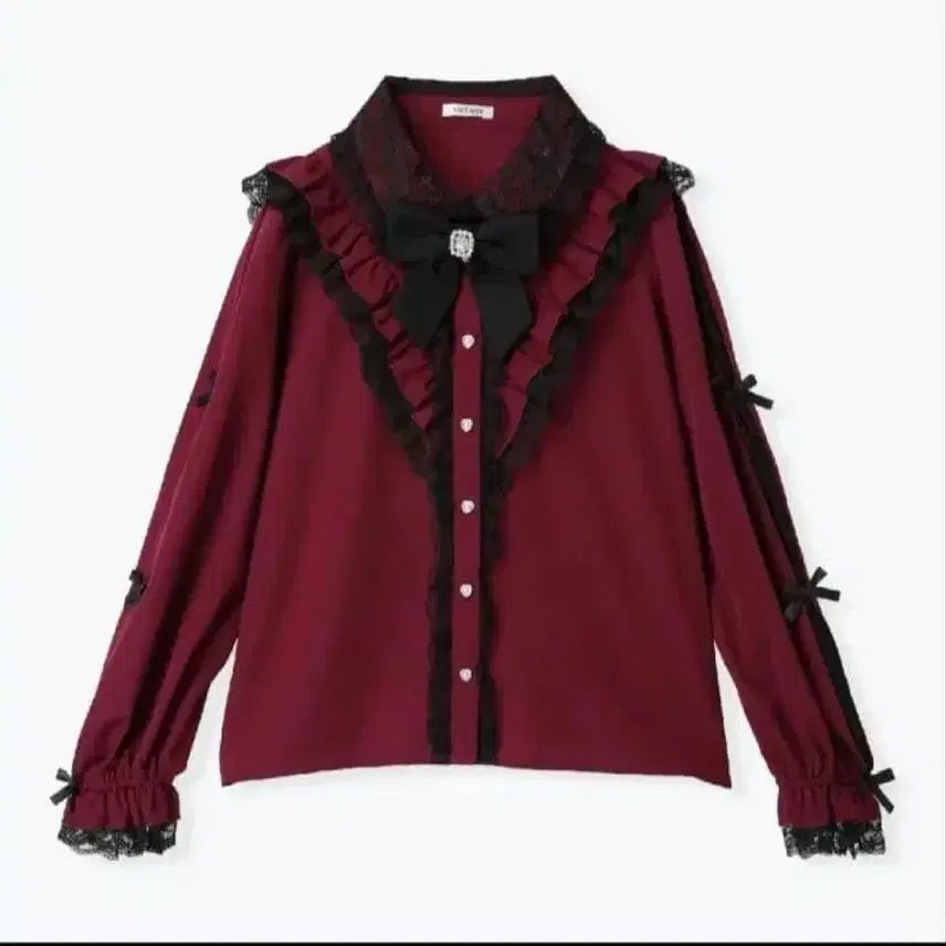 [BUNJANG] NOEMIE Burgundy Ribbon Frill Blouse / NOEMIE 노에미 버건디 리본 프릴 블라우스 일브