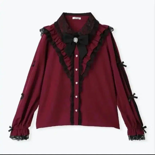 [BUNJANG] NOEMIE Burgundy Ribbon Frill Blouse / NOEMIE 노에미 버건디 리본 프릴 블라우스 일브