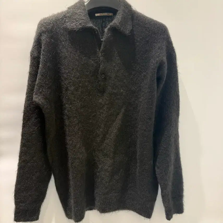 [BUNJANG] Auralee 23AW Kid Mohair Polo Knit Dark Charcoal / [오라리/AURALEE] 23AW 키드 모헤어 폴로 니트 다크차콜