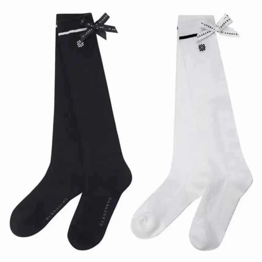 [BUNJANG] Saint Andrews Ribbed Knee Socks (Black/White) / 세인트앤드류스 니삭스 검정/흰색