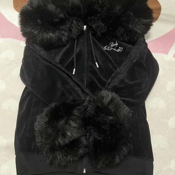 [BUNJANG] Rady See-through Fur Hooded Zip-Up Black / 옷 빈티지 벼룩 | Rady 레디 시스루 후드 퍼 집업 블랙