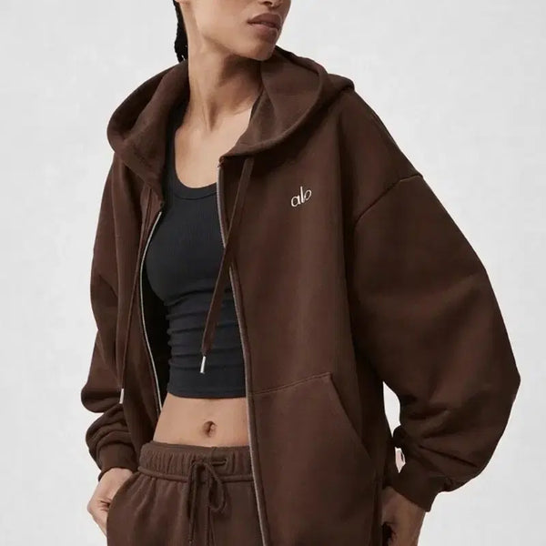 [BUNJANG] ALO Accolade Brushed Hoodie Zip-up Espresso / (특가/무배)알로 어콜레이드 기모 후드집업 에스프레소