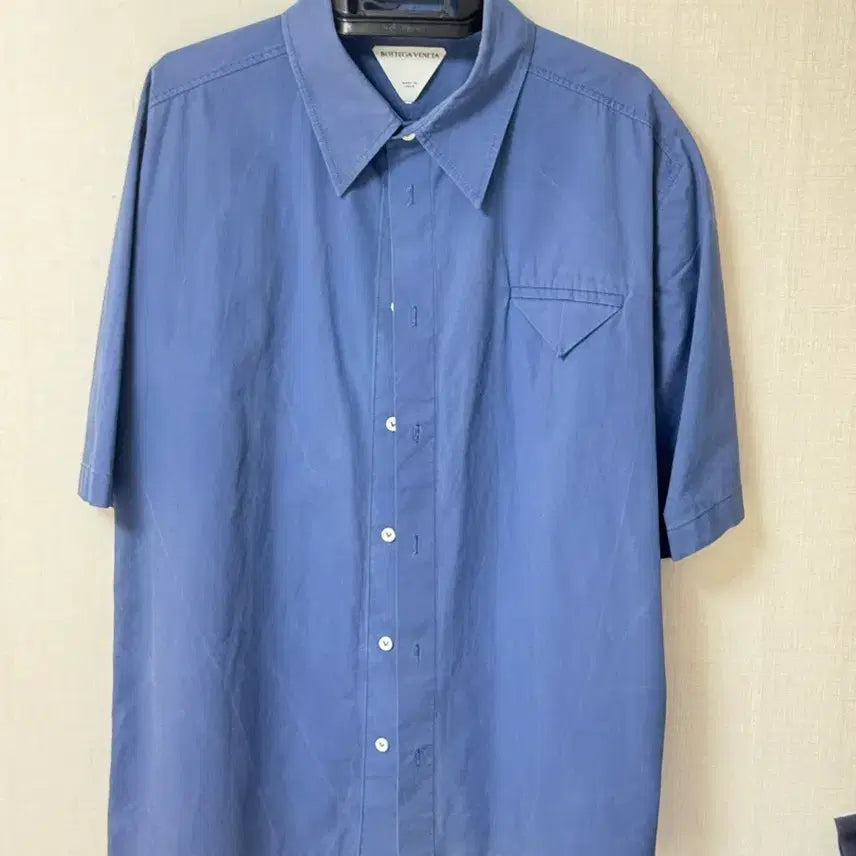[BUNJANG] Bottega Veneta Compact Cotton Lace-Up Short Sleeve Shirt Cruise Blue / [정품/50]보테가 베네타 콤팩트 코튼 레이스업 반팔 셔츠 크루즈블루
