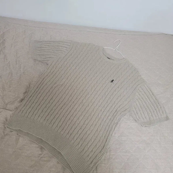 [BUNJANG] Yale Heritage Dan Cable Knit Round Neck Short Sleeve T-Shirt - Grey / [XL] 예일 남성 헤리티지 댄 케이블 라운드 그레이 니트 반팔