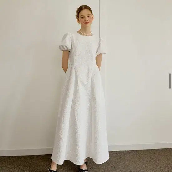 [BUNJANG] Riel Daisy Puff Dress White / 리엘 데이지 퍼프 드레스 화이트
