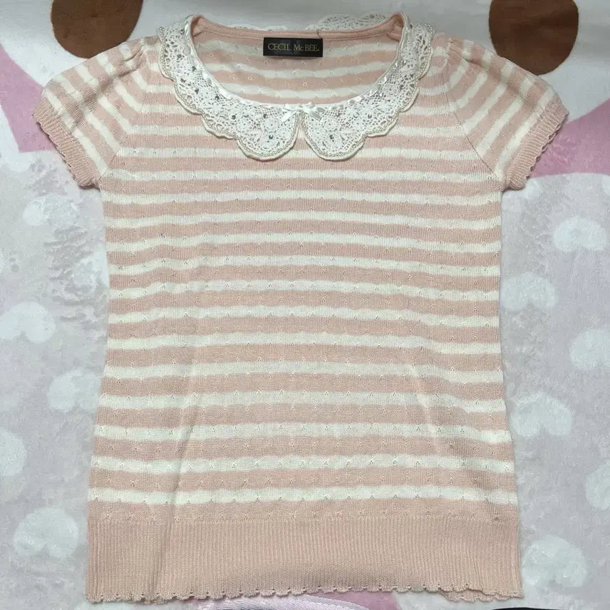 [BUNJANG] Cecile Mcbee Cubic Lace Short Sleeve Knit / 옷 빈티지 벼룩 | 세실맥비 큐빅 레이스 카라 반팔 니트