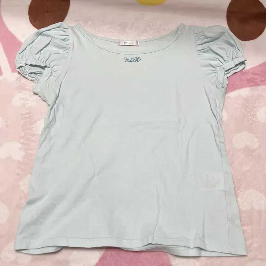 [BUNJANG] Milk Mint Shirring Short-Sleeve T-Shirt / 옷 빈티지 벼룩 | 밀크 milk 민트 셔링 반팔 티셔츠
