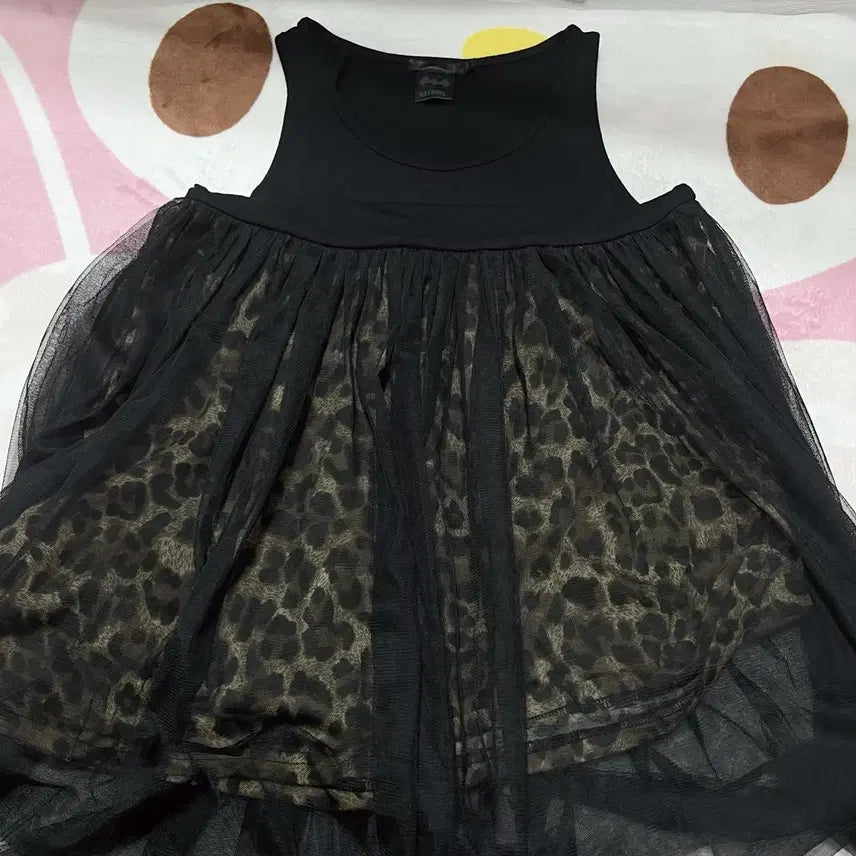 [BUNJANG] Vintage Black Leopard Print Sheer Camisole Dress / 옷 빈티지 벼룩 | 블랙 호피 패턴 나시 원피스