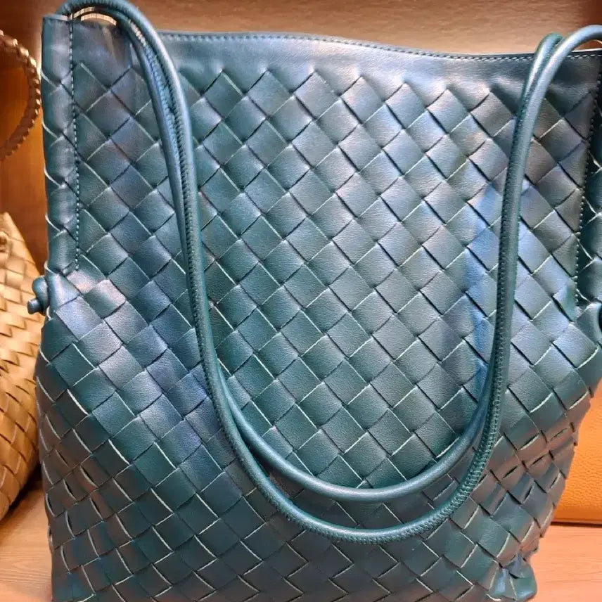 [BUNJANG] Deep Green Woven Shopper Bag / 미사용/새상품] 감성 실물갑 딥 그린 위빙 엮음 쇼퍼백 (보부상/출근룩)