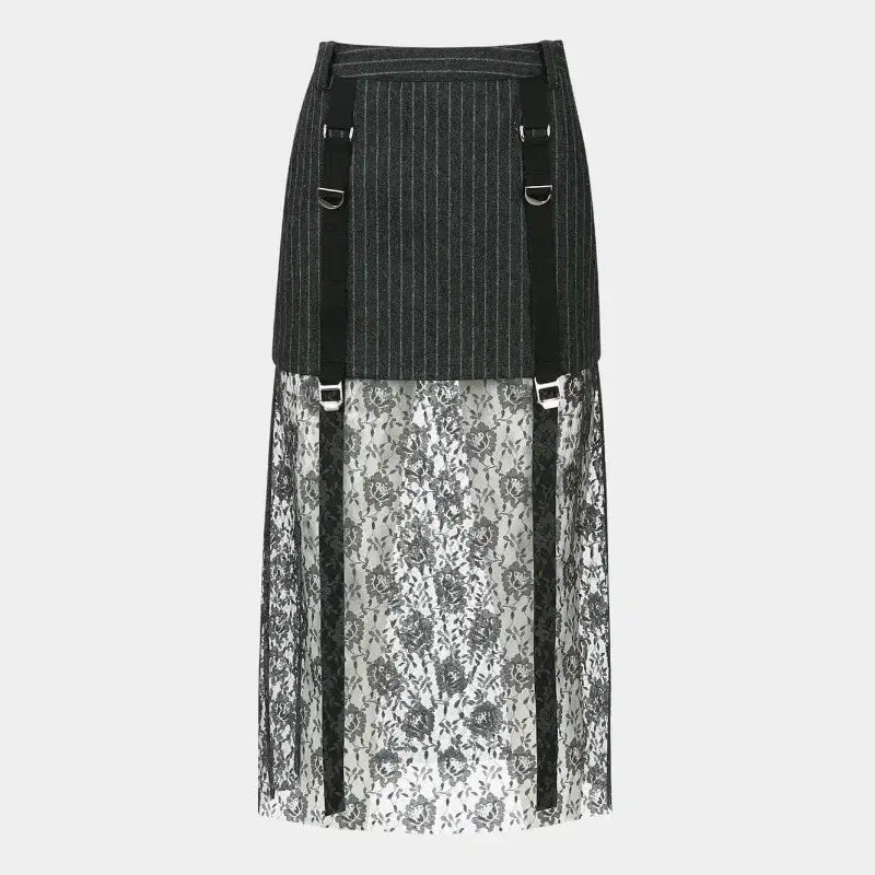 [BUNJANG] Andersson Bell Pinstripe Lace Combo Maxi Skirt / 앤더슨벨 핀스트라이프 레이스 콤비 스커트 36