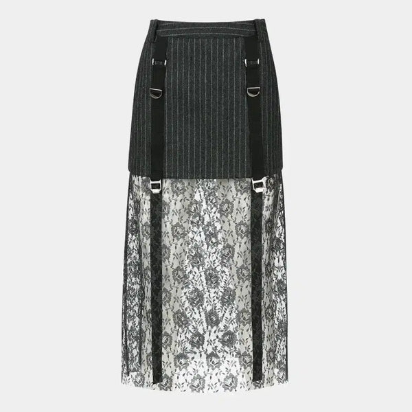 [BUNJANG] Andersson Bell Pinstripe Lace Combo Maxi Skirt / 앤더슨벨 핀스트라이프 레이스 콤비 스커트 36