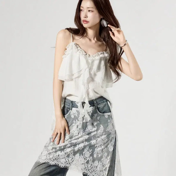 [BUNJANG] DINT White Lace Sleeveless Top / 딘트 화이트 레이스 나시