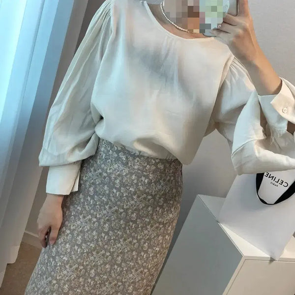 [BUNJANG] Beige Puff Blouse / 베이지 퍼프 블라우스