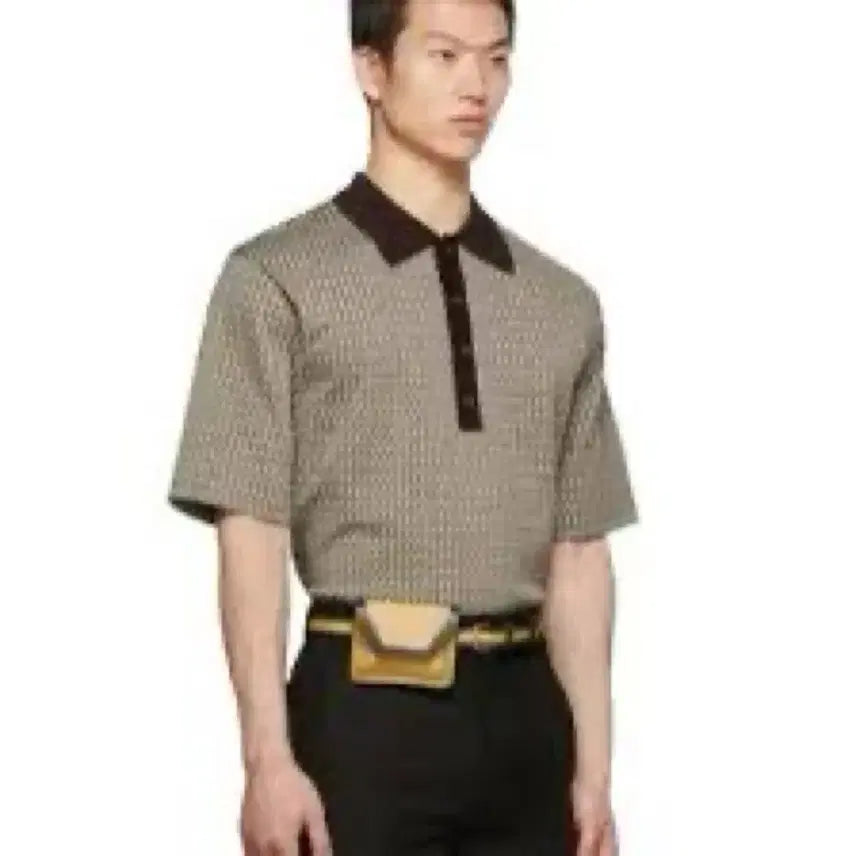 [BUNJANG] Recto 22SS Brown Jacquard 30s Tennis Polo Knit M / 렉토 22SS 브라운 자카드 30s 테니스 폴로 니트 M