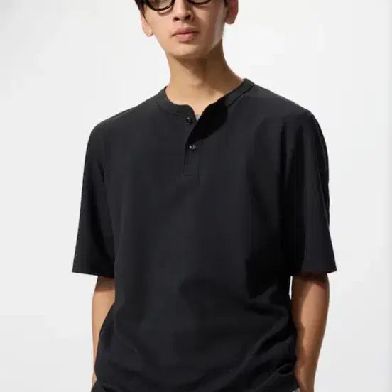 [BUNJANG] Uniqlo Dry Waffle Henley Neck T-Shirt Black XL / 유니클로 드라이 와플 헨리넥T 블랙 XL