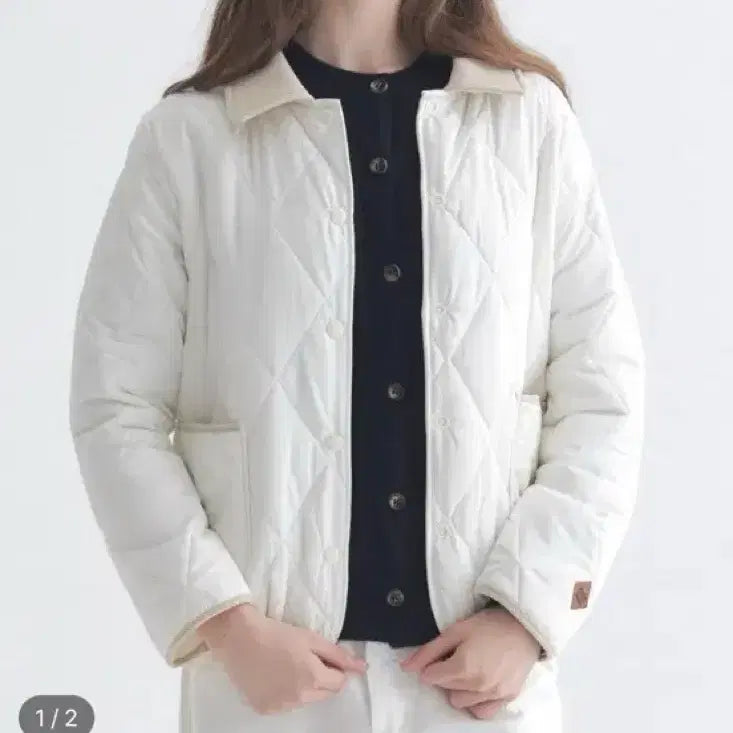 [BUNJANG] Marie Claire Color-Blocked Collar Quilting Padding Jacket / 마리끌레르 코듀로이 배색 카라 퀼팅 패딩