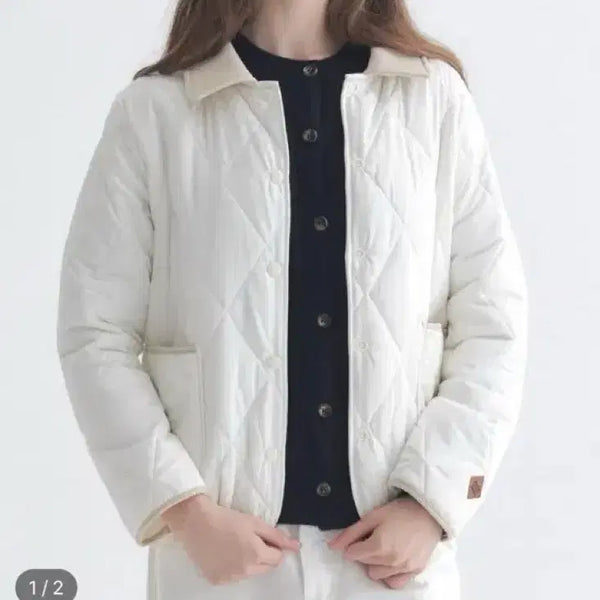 [BUNJANG] Marie Claire Color-Blocked Collar Quilting Padding Jacket / 마리끌레르 코듀로이 배색 카라 퀼팅 패딩