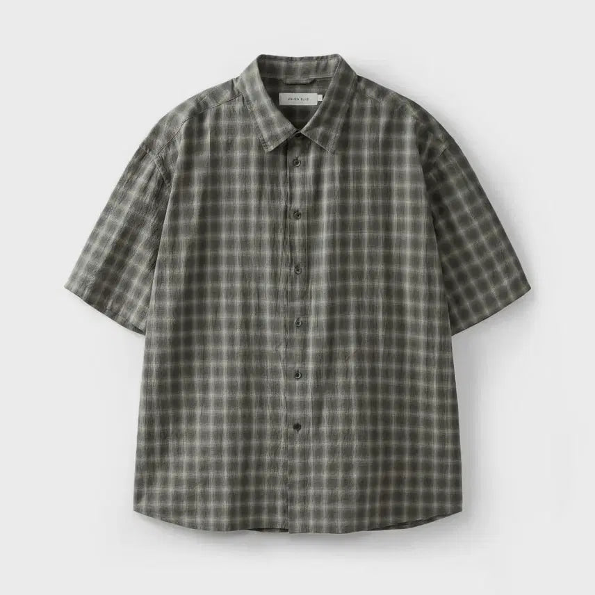 [BUNJANG] Union Blue Semi Crop Check Half Shirt [ASH] / 유니온블루 세미 크롭 체크 하프 셔츠 [ASH]