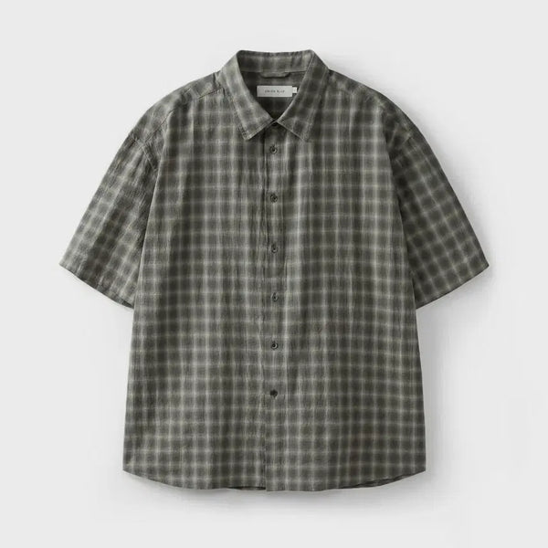 [BUNJANG] Union Blue Semi Crop Check Half Shirt [ASH] / 유니온블루 세미 크롭 체크 하프 셔츠 [ASH]