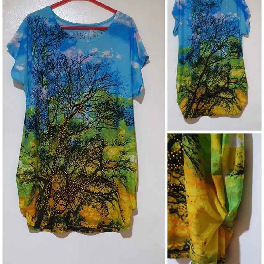 [BUNJANG] Beaded Wood Pattern T-Shirt / 화려한 나무 패턴 비즈 장식 티셔츠