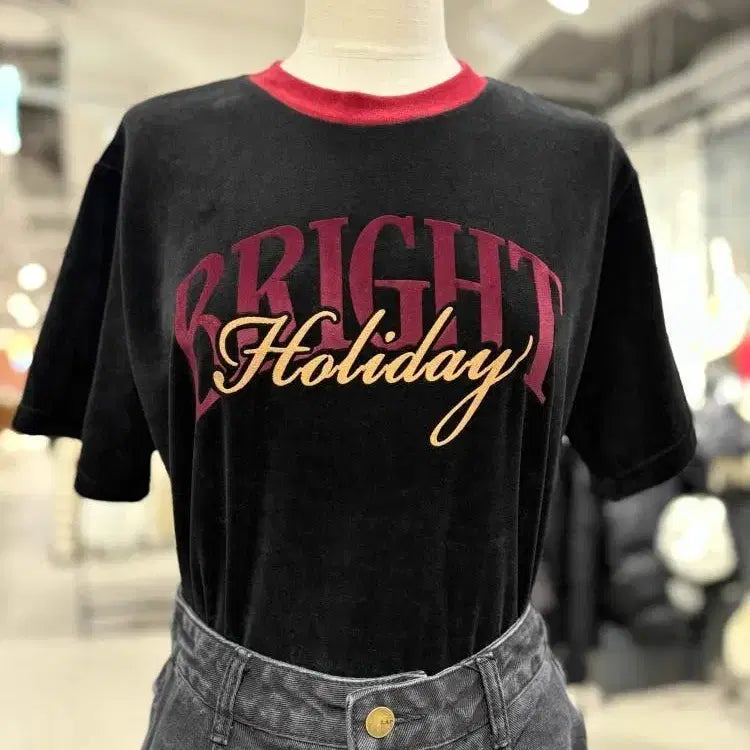 [BUNJANG] Velour Round T-Shirt Women's Free Size Black / 골프 벨루아 free 라운드 티셔츠 여성