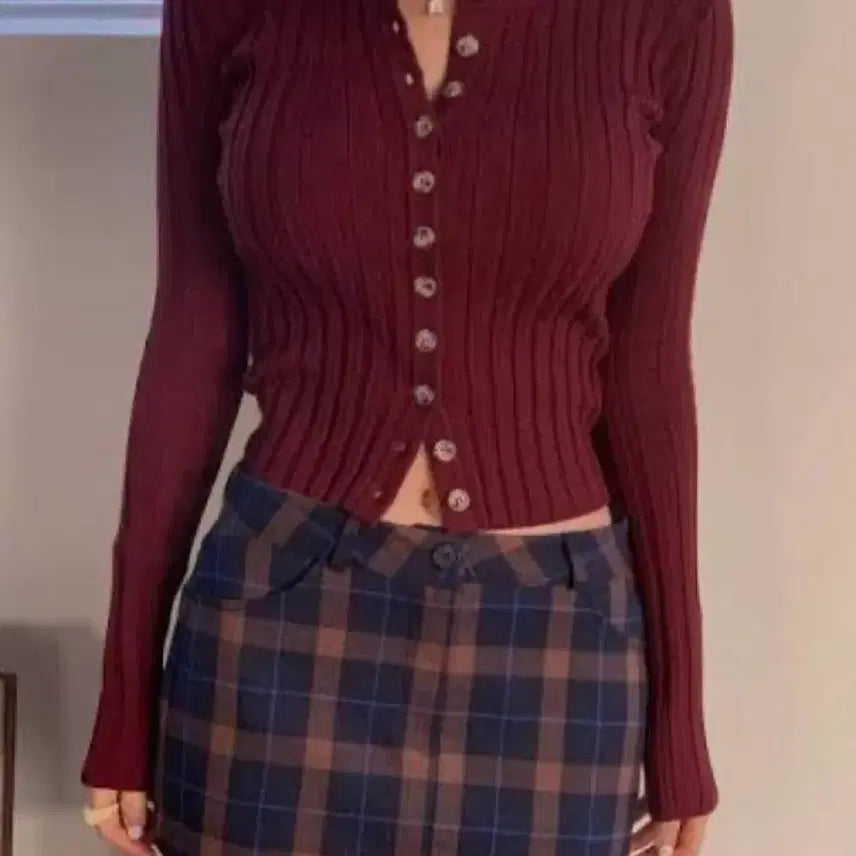 [BUNJANG] Pale Jade Ribbed Button Cardigan Burgundy / 페일제이드 ribbed button cardi 가디건 버건디