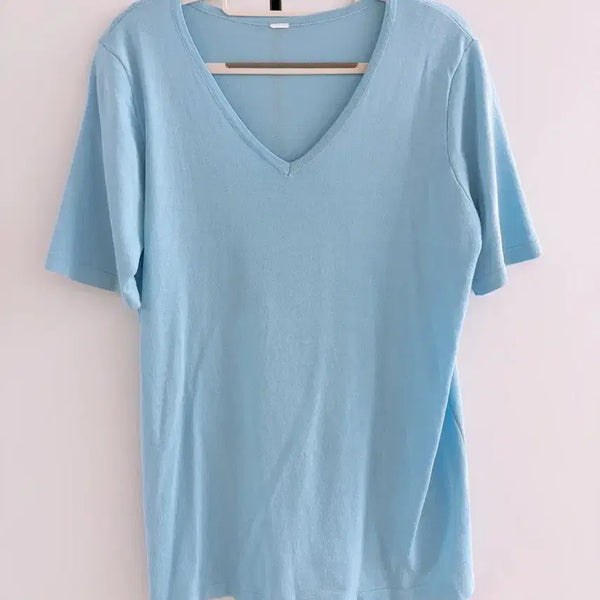 [BUNJANG] Women's Short Sleeve Light Blue Knit Top - Size 88 / 88사이즈 신축성좋은 반팔 소라 니트 새상품