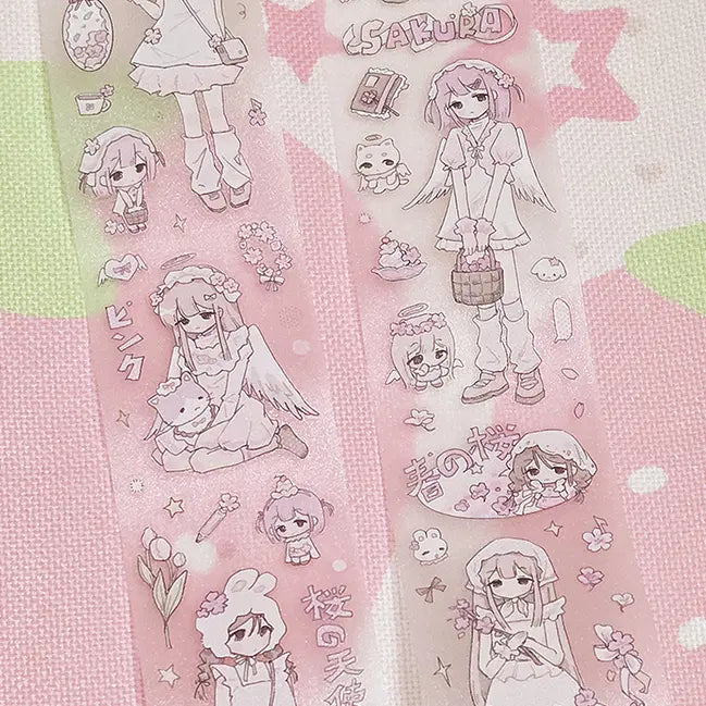 [BUNJANG] Cherry Blossom Girls Kiss Cut Sticker (Glitter PET) / [띵] 해외작가_벚꽃 소녀들 키스컷 /다꾸 문구 소분