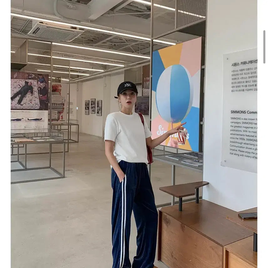 [BUNJANG] Velvet Banding Training Pants Navy / 벨벳 네이비 밴딩트레이닝팬츠 바지
