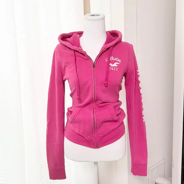 [BUNJANG] Hollister Pink Palogo Hooded Zip-up Jacket M / 홀리스터 핑크 팔로고 후드집업